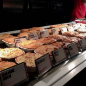 Square Pie display case at Square Pie in Spitalfields market in London. Photo by alphacityguides.