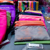 Colorful organization pouches at Pylones in London. Photo by alphacityguides.