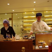 Baumkuchen spits at Holländische Kakao-Stube in Isetan in Tokyo. Photo by alphacityguides.
