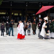 Japanese wedding procession at the Meiji Shrine in Tokyo. Photo by alphacityguides.