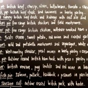 List of pies at Pieminister in London. Photo by alphacityguides.