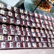 Alphabet chocolates at Fortnum and Mason in London. Photo by alphacityguides.