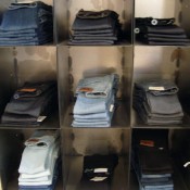 Denim display at French Trotters in Paris. Photo by alphacityguides.