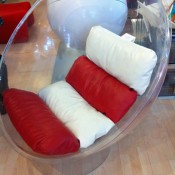 Hanging ball chair at Art & Industry in New York. Photo by alphacityguides. 