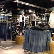 Street fashion and denim display at Topshop in London. Photo by alphacityguides.