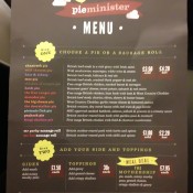 Take-out menu at Pieminister in London. Photo by alphacityguides.