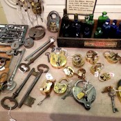 Vintage key display at Chole Alberry in the Portobello Market in London. Photo by alphacityguides.