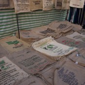 Coffee sacks at Brick Lane in London. Photo by alphacityguides.