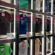 Designer t-shirt wall inside Uniqlo in Tokyo. Photo by alphacityguides.